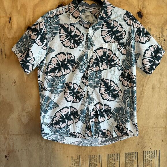Free Planet Monstera Leaf Button Down 100% Cotton Shirt Sz L - Picture 1 of 5